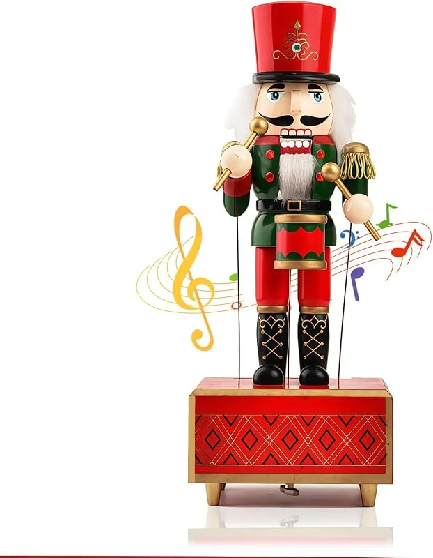 COSORO 1 Pieza 32cm Cascanueces de Madera Musical Verde Pintado a Mano de Pino Figura Tradicional de Navidad Coleccionable Decoración de Hogar Chimenea Mesa Árbol Decoración Navideña — Decoracion Navidad