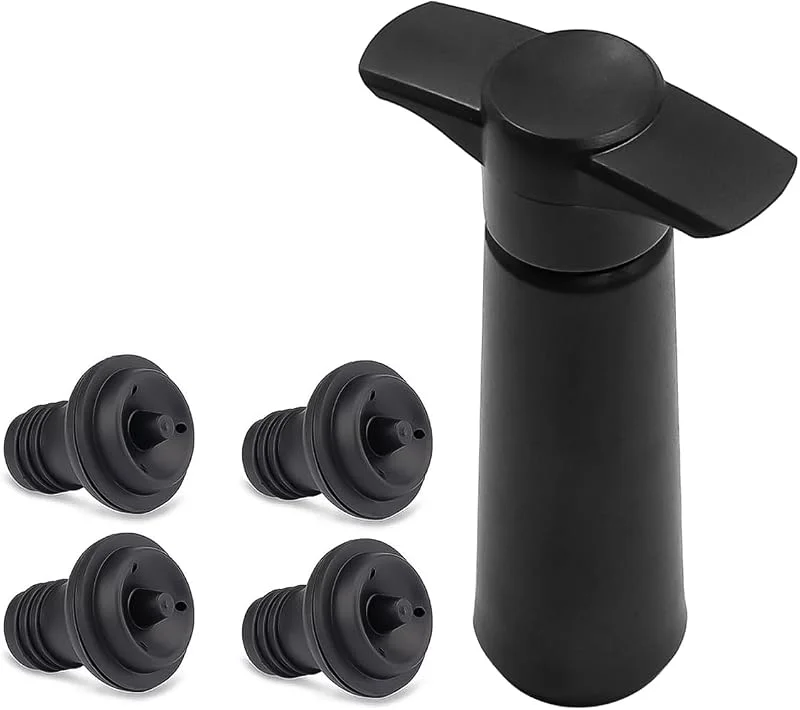 Alnicov Saver con 4 Tapones de vacío, Extractor de vacío de Vino, sellador de Botellas Reutilizable, Mantiene el Vino Fresco (Negro) — Vino y mesa festiva