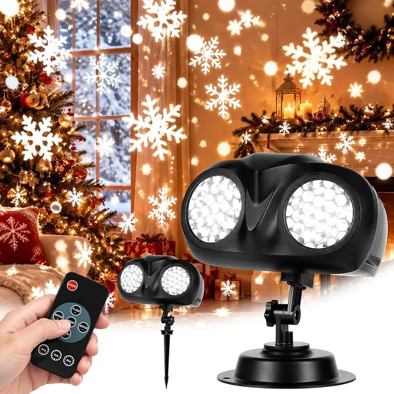 LOMUG Proyector de Navidad para exteriores, doble cabeza LED copo de nieve — Luces Navidad