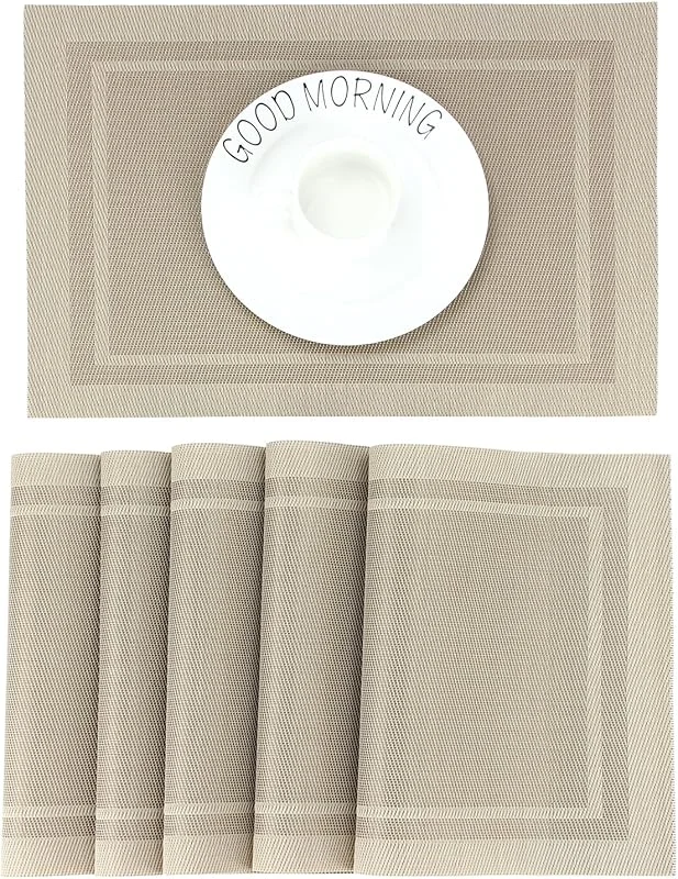 CHAOCHI Manteles Individuales Lavables Salvamantele Individuales PVC Antideslizantes Resistente al Calor Juego de 6 para la Mesa de Comedor de Cocina, Beige — Hogar y cocina