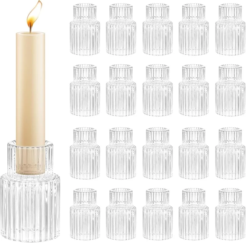 QWORK® 20 Piezas portavelas Velas Vidrio, candelabro 6CM, para Bodas, Fiestas, decoración del hogar — Adviento y mesa