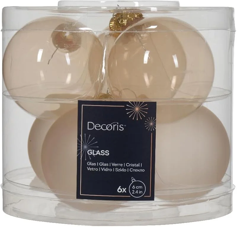 Kaemingk Bolas de Navidad de cristal, 6 cm x 6 unidades, juego de bolas de Navidad, perlas, champán, transparente — Decoracion Navidad