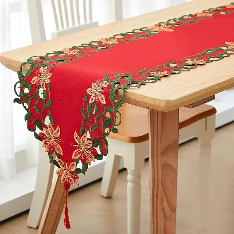 Tatuo Camino de Mesa Bordado de Navidad Rojo Boda Fiesta, 38 x 176 cm — Hogar y cocina
