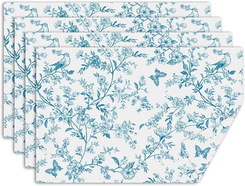 Visita la tienda de comfoyar comfoyar Juego de 4 Manteles Individuales Toile de Jouy, Salvamanteles Individuales de Manteles Lavables Ramas Hojas Vintage Campestre para Cocinas y Comedores Fiestas Decoración de Mesas 30 x 45 cm — Hogar y cocina
