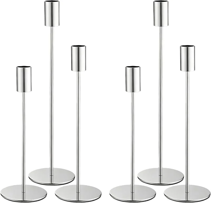 HAOYULUO 6 Pcs Candelabro Plata, Candelabros Decorativos de Velass, Portavelas de Boda Vintage 33, 28, 23 cm, Decoración del Hogar, Cenas, Boda, Navidad, Fiestas — Cena a la luz de velas