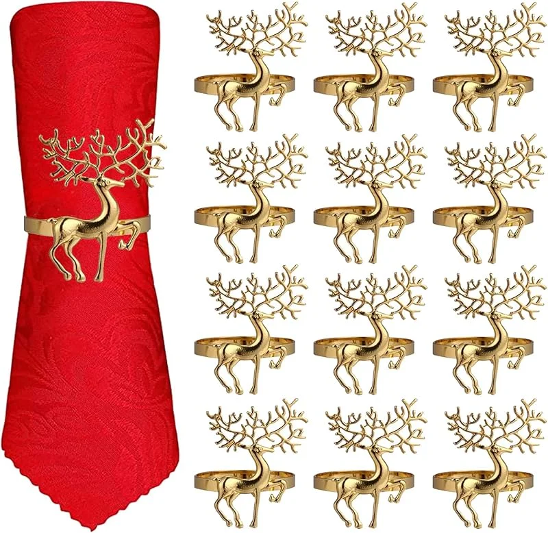YODOOLTLY Anillos de servilleta de Navidad - 12 piezas Anillo de servilleta de Navidad de aleación Soporte de hebilla de servilleta para decoración de mesa, boda, Navidad, cena de fiesta, Acción de — Adviento y mesa