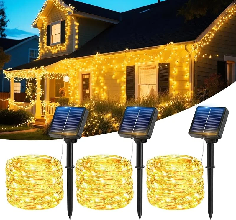 Hoteril Luces Solares Led Exterior Jardin, 3 x 17M LED Guirnaldas Luces Exterior — Decoracion Navidad