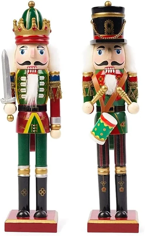 KAHEIGN 2 Piezas Soldados de Cascanueces de Madera, 2 Estilo 30CM Figuras de Cascanueces Tradicionale de Navidad Soldado Pintado de Madera de Pino de Primera Calidad por Decoración (Tambor & Espada) — Decoracion Navidad