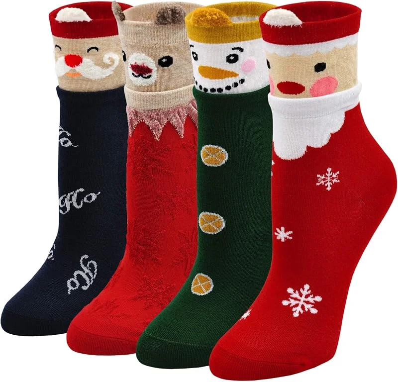 Visita la tienda de LOFIR LOFIR Calcetines de Navidad para Mujeres Divertidos con Dibujos de Nieve y Papá Noel, Algodón, para Fiesta Navidad, Talla 35-41, 4 Pares — Decoracion Navidad