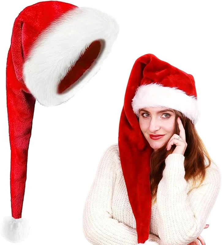 TTSVECD Gorro Papá Noel Adulto, Gorros Navidad Largo para Hombre Mujer, Gorro Santa Claus Adultos Rojo de Peluche con Ribete de Piel Gruesa, Sombrero Divertidos para Disfraz Navideño para Fiestas Navideños — Ropa Navidad