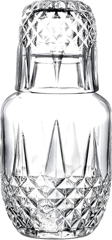 DUHALINE Audrey - Juego de jarra y vaso de cristal para mesita de noche, jarra y vaso de cristal, juego de 2 jarras de agua y taza de noche (525 ml) — Vino y mesa festiva