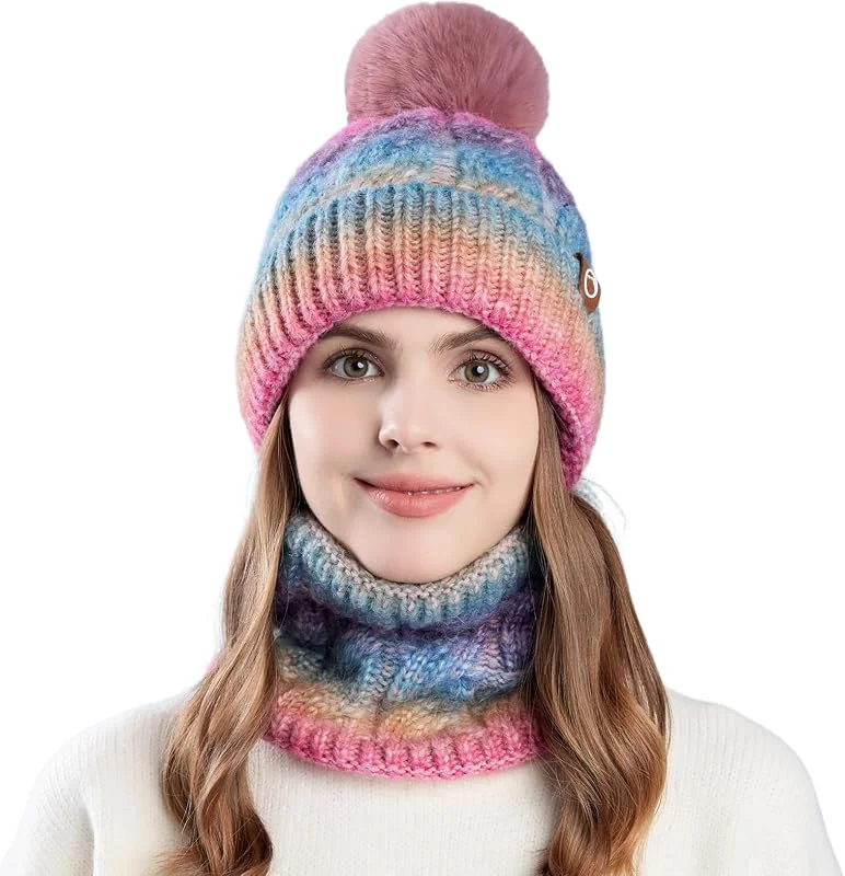 TAGVO Conjunto Set de Bufanda y Gorro de Punto para Mujer, Invierno Calentar Beanie Sombrero Gorras y Bufanda con Forro Polar para Corriendo Bicicleta Excursionismo Deportes — Ropa Navidad