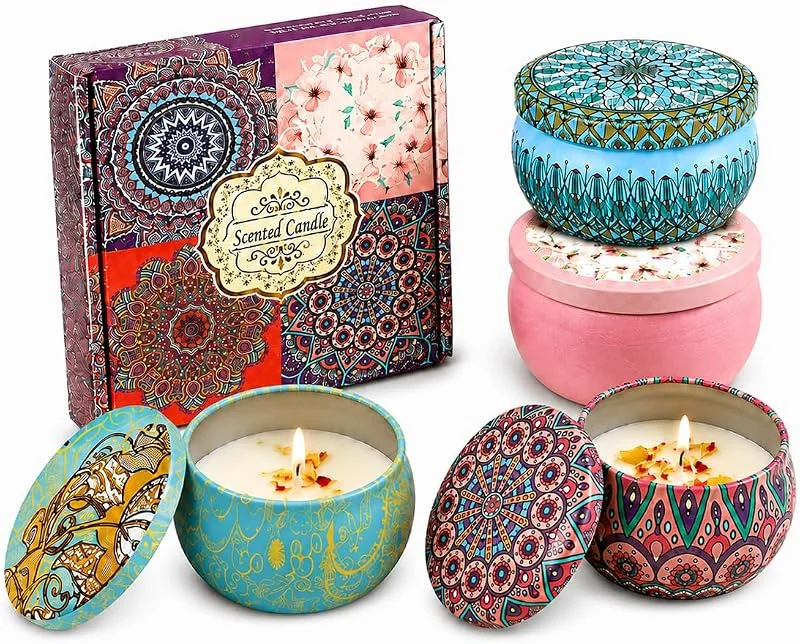 OMFJAT Velas Aromáticas para Regalo, Cera de Soja Mixta con Flores Secas, Sin Humo, Aroma Suave y Duradero para Dormitorio, Baño, Estudio, Mejora el Ambiente del Hogar — Cena a la luz de velas