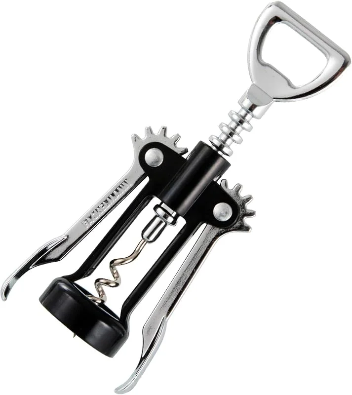 Visita la tienda de Fackelmann Fackelmann Sacacorchos 2 en 1 para Vino y Cerveza Tipo Bodega Camarero con Doble Palanca, Espiral y Descapsulador en Acero, Cuerpo de ABS, 16, 5x6, 5cm, Color Negro e Inoxidable, 1 ud. — Vino y mesa festiva
