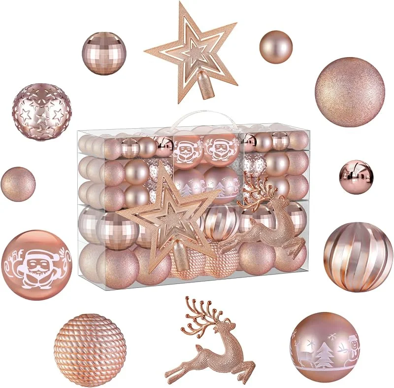 Seachrgif 102 Piezas Bolas Navidad Oro Rosa, Adornos Arbol Navidad Plástico — Decoracion Navidad