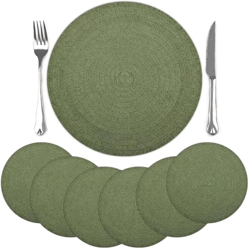 Visita la tienda de comfoyar comfoyar Juego 6 Mantel Individual Redondos Trenzado Verdes con Borla Corta — Hogar y cocina