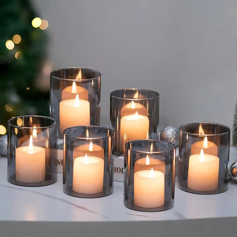 Hewory portavelas de cristal para exteriores y salón, 6 unidades negro, decoración moderna para mesa y velas — Cena a la luz de velas