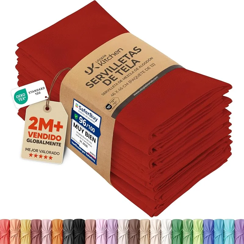 Utopia Kitchen Servilletas de Tela [12 Paquetes, Rojo] 46x46 cm Mezcla de Algodón Lavable y Reutilizable Servilletas de Mesa para Hotel, Comida, Restaurante, Bodas, Eventos y Fiestas — Hogar y cocina