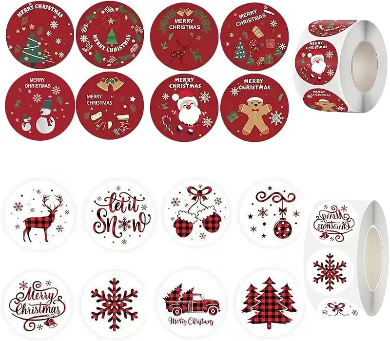 OIXEYA 1000 etiquetas adhesivas navideñas, 16 pegatinas redondas de estilo navideño, etiquetas para, pegatinas autoadhesivas para envolver regalos, decoración de fiestas, sobres — Envoltorio regalo