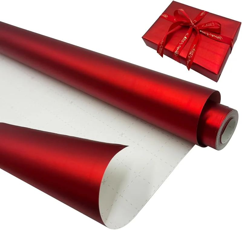 LZRinue Rollo de papel para envolver regalos rojo: 43 cm x 12 m, papel para envolver reciclable metálico mate de color sólido para cumpleaños, Navidad, bodas, fiestas, decoraciones de regalos de festivales — Envoltorio regalo