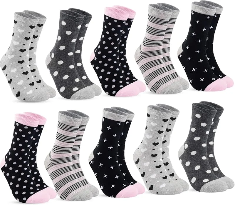 Blu Ninfee 10 pares de calcetines para mujer, tallas 39-42, 35-38, medias de algodón para mujer, calcetines largos para mujer, calcetines de algodón para mujer, calcetines de algodón con rayas y lunares — Ropa Navidad