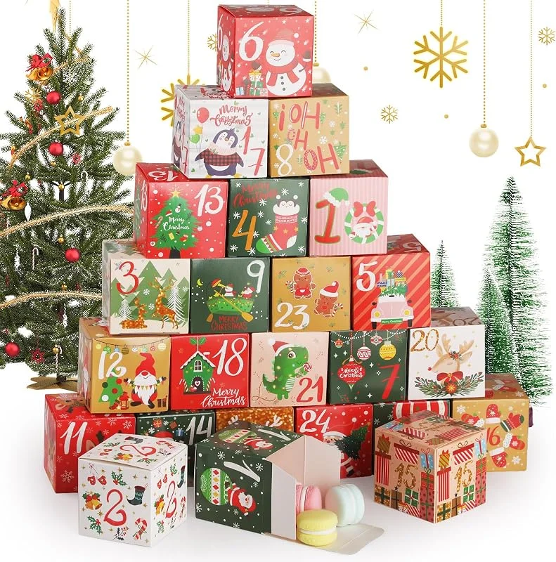 Hianjoo Calendario de Adviento 2025, 24 Cajas de Regalo para Rellenar de Papel Kraft, Caja Regalos Calendarios de Navidad Cuenta Regresiva Bricolaje Dulces Cajas Cuenta Regresiva para Niños, Vistoso — Adviento y mesa