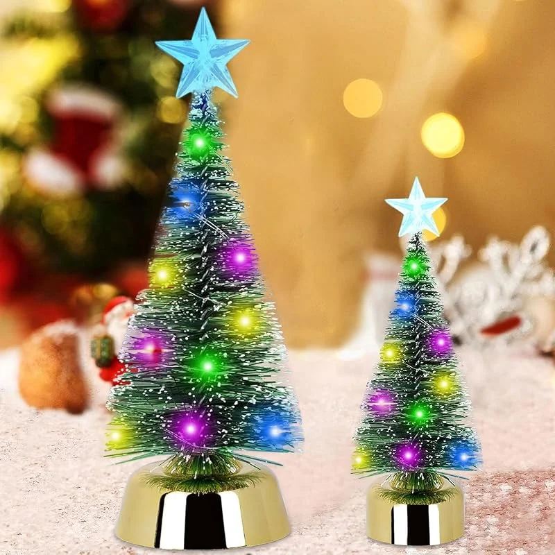 JOKILY Mini árbol de Navidad con LED, miniatura, mini árbol de Navidad artificial, con LED, decoración de Navidad, pequeño para mesa, decoración de mesa, decoración navideña (19 cm + 13 cm) — Adviento y mesa