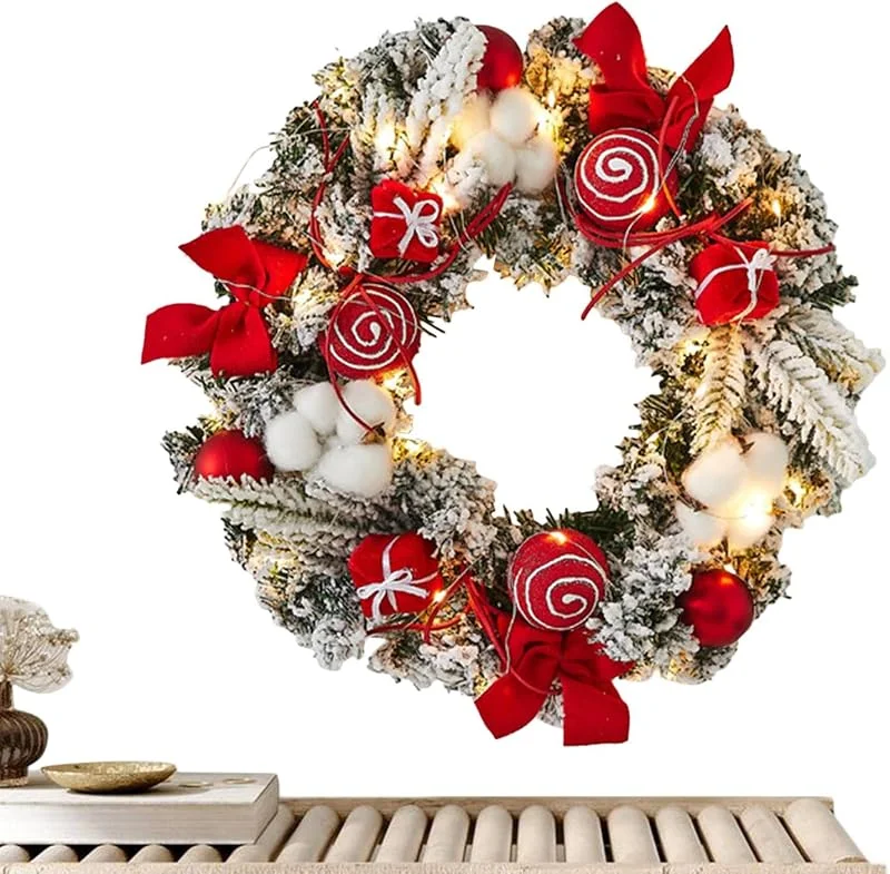 Generic Corona de Navidad iluminada, Decoración navideña de 11.8 pulgadas para exteriores, coronas iluminadas con bolas, corona de Navidad para puerta delantera, guirnalda de adornos navideños que funciona — Decoracion Navidad