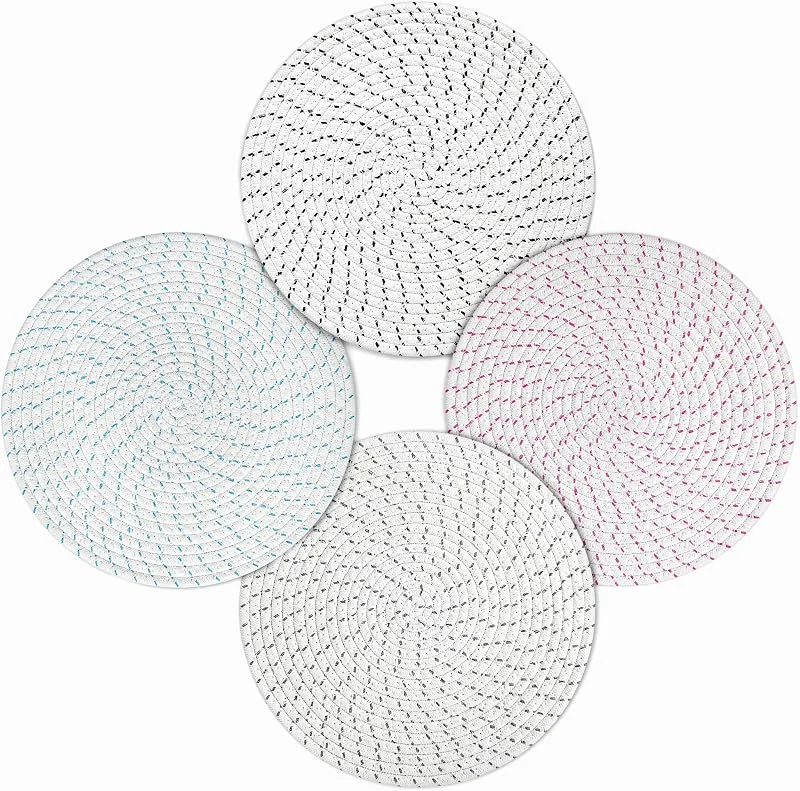 Visita la tienda de fanquare fanquare Salvamanteles de Navidad, Salvamanteles Trenzados de Tejido Redondo Lavables 30cm, Salvamanteles Tejidos Antideslizantes Resistentes al Calor Blanco Marfil — Adviento y mesa