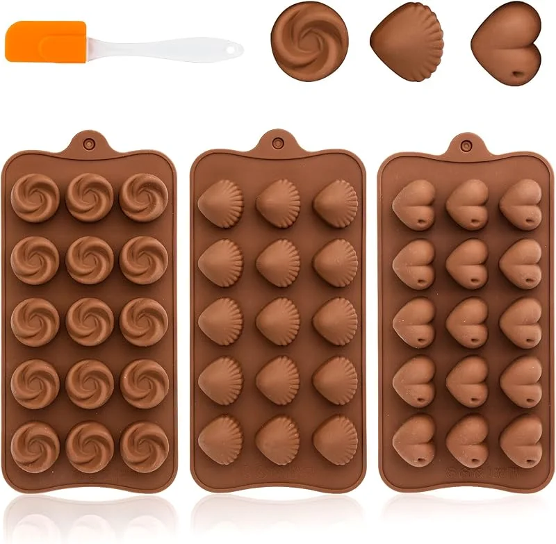 MOSTFUN 3 Piezas Moldes Chocolate Silicona, Antiadherente Molde de Chocolate, 15 cavidades Molde para Bombones de Silicona, DIY Molde de Silicona para Chocolate Dulces Cubitos Hielo Gelatina Hacer — Hogar y cocina