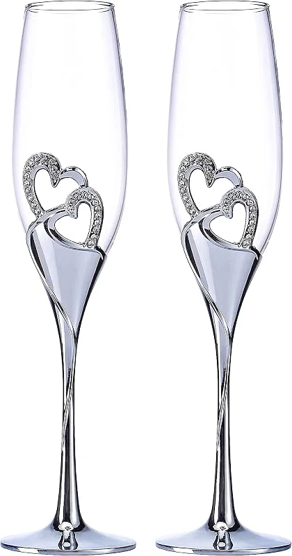 LANLONG Copas de champán de boda para tostar, copas de flauta para novia y novio, tazas de vidrio de lujo creativas con diamantes de imitación con decoración — Vino y mesa festiva