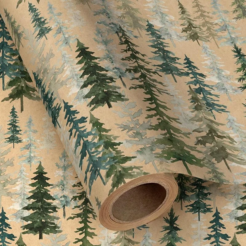 Visita la tienda de RUSPEPA RUSPEPA Rollo De Papel De Regalo Navideño Para Mujeres Y Hombres, Diseño De Pino En Acuarela, Papel Kraft Rústico Para Navidad, Fiestas Navideñas Y De Invierno, 43, 2Cm X 5M — Envoltorio regalo