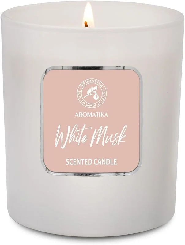 Visita la tienda de AROMATIKA Vela Perfumada de Almizcle Blanco 200g - Vela de Cera de Soja - Aromaterapia - Aroma Relajante - Fragancia para Hogar - Vela de Cristal de Regalo - Idea para Cumpleaños - Navidad — Cena a la luz de velas