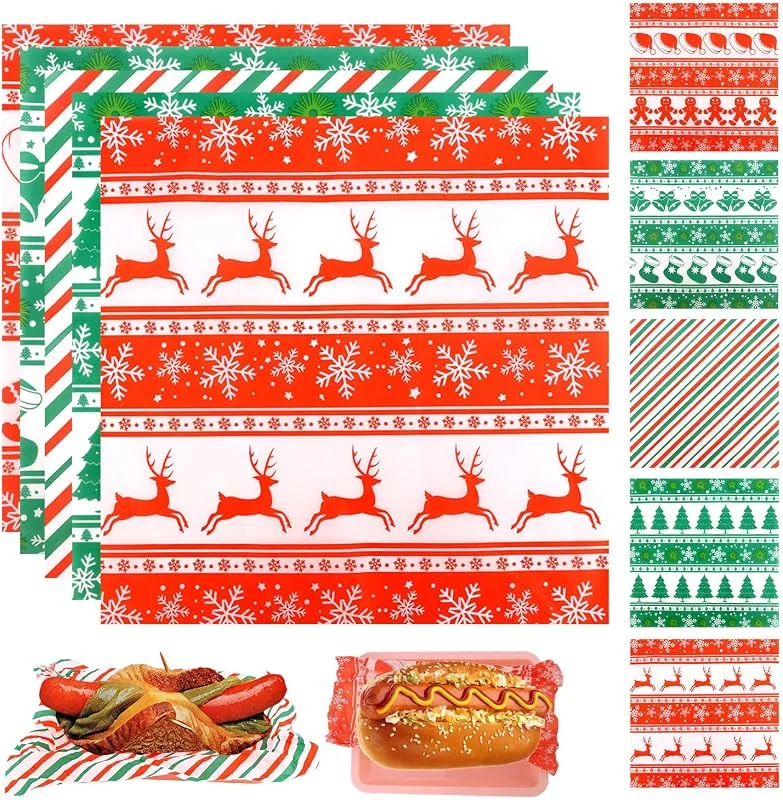 XIHIRCD 30 Pzs Papel Encerado para Navidad, 30 x 30 cm Papel para Bandejas Navideñas 5 Estilos Hojas de Papel Encerado para Delicatessen Forros para Cestas de Comida Navideñas para Patatas Fritas — Hogar y cocina