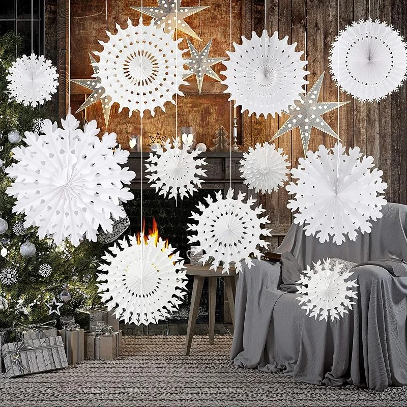 Visita la tienda de TUPARKA TUPARKA 16 Piezas Papel Blanco Decoraciones de Copos de Nieve de Navidad Copos de Nieve de Papel Decoración Colgante Invierno Navidad Boda Decoraciones de Bautizo — Envoltorio regalo