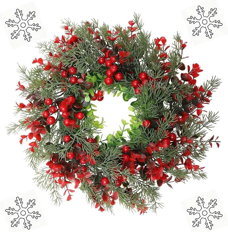 Wenrou Corona de Navidad, Decoración Corona de Puerta Delantera para Balcón, Coronas navideñas para la Puerta Delantera de plástico con Bayas Rojas, Guirnalda Navideña, para Decoraciones navideñas — Decoracion Navidad