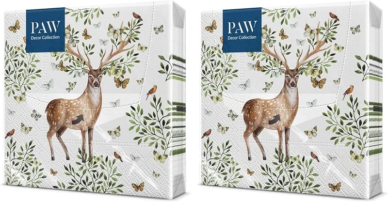 Visita la tienda de PAW Decor Collection PAW Servilletas Papel 3 Capas - 33 x 33 cm. 20 piezas. Impreso con tinta a base de agua. Naturaleza, ciervos, flores. Perfecto para fiestas de cumpleaños, barbacoas en el jardín, fiestas con amigos. — Adviento y mesa