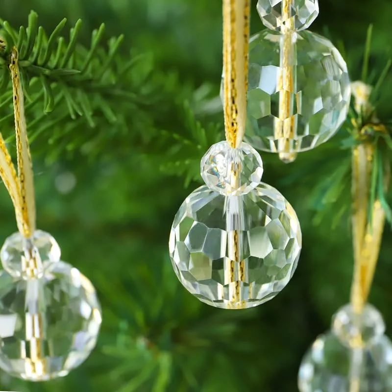 LÈFERS 12 adornos para colgar para árbol navideños de cristal transparente en forma de bolas, con miniprismas de 2, 21 cm, para Navidad, bodas, fiestas y decoración del hogar (transparentes) — Decoracion Navidad