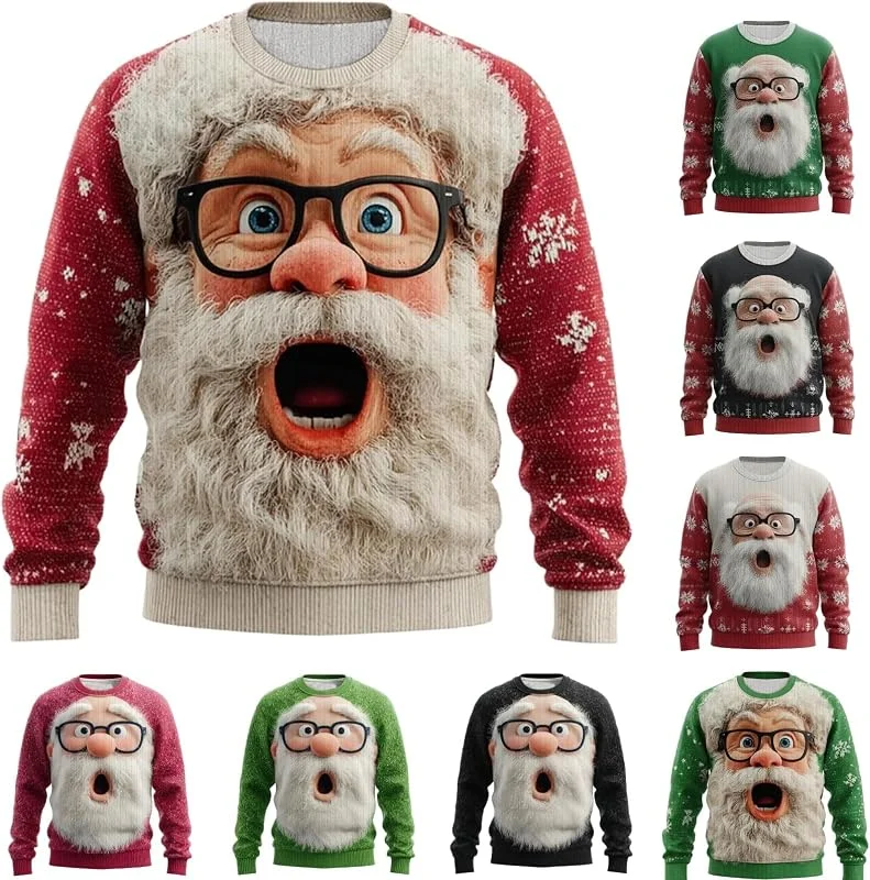 Generic HUIFUAO - Suéter feo de Navidad para mujer, divertido estampado de Papá Noel, suéteres de Navidad, trajes de Navidad novedosos, ropa de punto cálido y cómodo, suéter de manga larga, tops para — Ropa Navidad