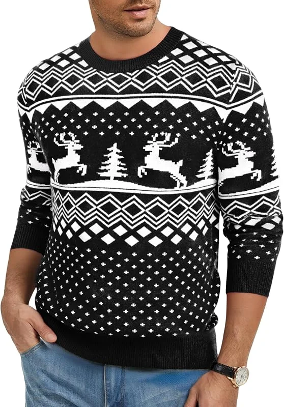 Visita la tienda de Jahetuul Jersey Navidad Hombre de Punto con Reno y Árbol — Ropa Navidad