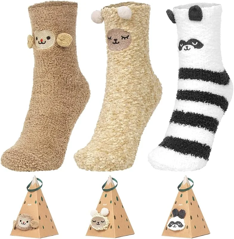 Aurasky Calcetines Mujer Invierno de Navidad - 3 Pares Cálidos Con Patrón Lindo, Algodón Para Casa - Recuerdo de Regalo de Año Nuevo — Decoracion Navidad