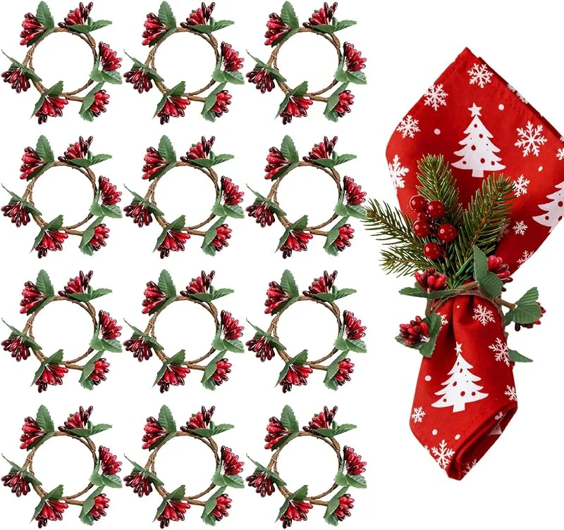 ACTOYS Servilleteros Navidad, Anillos de Servilletas de Navidad, Servilleteros Navidad, Anillos de Servilleta para Decoracion Mesa Navidad, Fiesta, Cena, Año Nuevo (Bayas, S) — Adviento y mesa