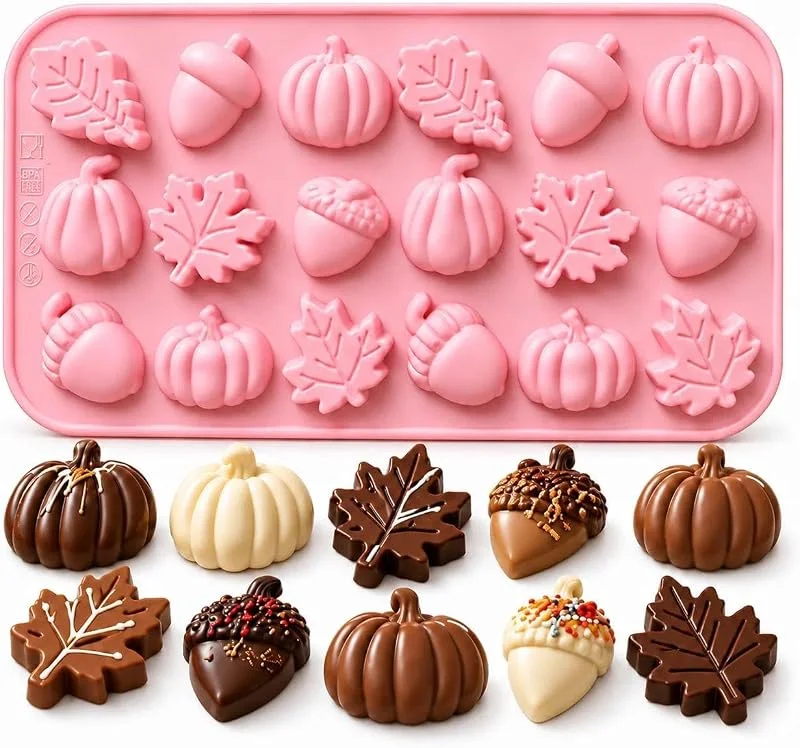 ririess Molde chocolate silicona otoño, arce bellota calabaza, 1 pieza — Hogar y cocina