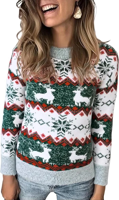 Visita la tienda de Marvmys Marvmys Jersey Navideño para Mujer Manga Larga Suéter de Navidad Invierno Ropa de Punto de Reno Monigote de Nieve Cuello Redondo — Ropa Navidad
