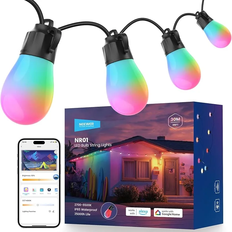 Visita la tienda de NEEWER NEEWER NR01 Guirnalda Luces Exterior 30M, Smart IA RGBW con App — Luces Navidad