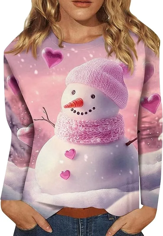 tacniseyw Suéter de Navidad para mujer, con estampado de copo de nieve, sudadera de manga larga con cuello redondo para mujer, camisetas divertidas y feas con estampado gráfico, camisa de Navidad 2025 — Ropa Navidad