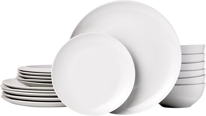 Visita la tienda de Amazon Basics Amazon Basics Vajilla, 6 servicios, 8, Porcelana blanca lisa — Adviento y mesa