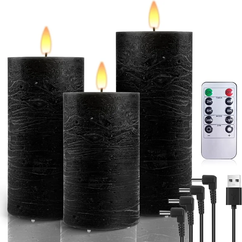 Visita la tienda de AiiBowy Velas LED Recargables [3 Piezas] Velas LED Efecto Llama con Temporizador, Velas Electricas LED Cera Real, Velas Eléctricas Control Remoto, Navidad Halloween Cumpleaños Fiestas Bodas Negro — Cena a la luz de velas