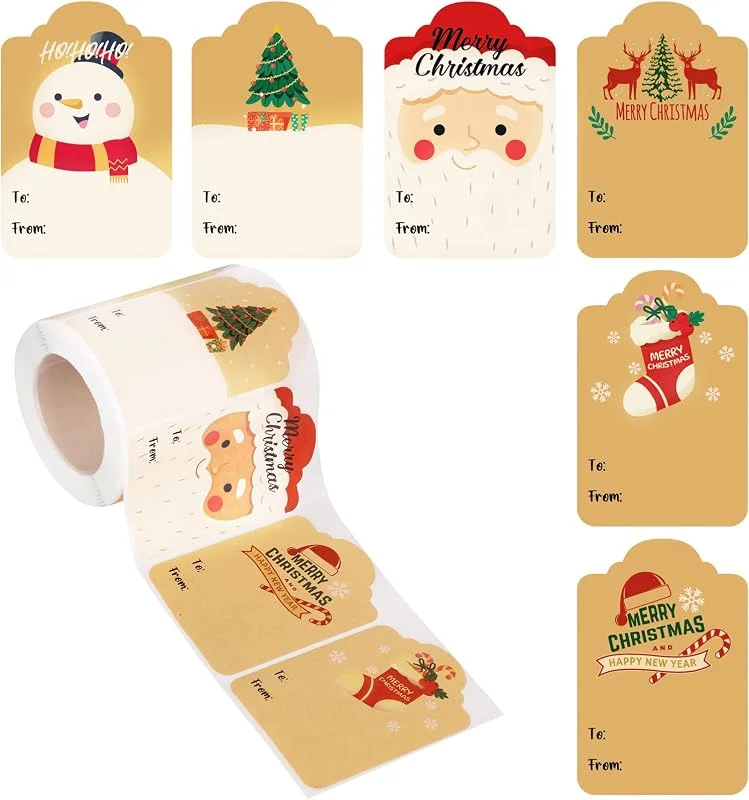 PEUTIER 300uds Etiquetas Adhesivas Navidad, 5x7, 5cm Rollo Pegatinas Navidad Autoadhesivas Pegatinas Navidad Regalos Nombres para Tarjetas Felicitación Cajas Sobres Decoración Envoltura — Envoltorio regalo