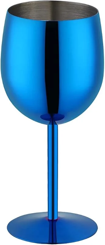 SBOMHS Copas de vino tinto con mango, 1 unidad, aprox. 350 ml, copas de vino de acero inoxidable 18, 10, para cócteles, champán, whisky, copas de cerveza (azul) — Vino y mesa festiva